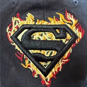 Superman Fire Logo Black Unisex Cotton Baseball Hat Embroidered Logo DC Comics
